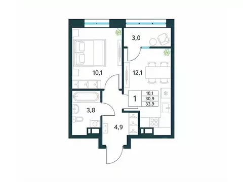 1-к кв. Забайкальский край, Чита Хороший мкр,  (33.9 м)
