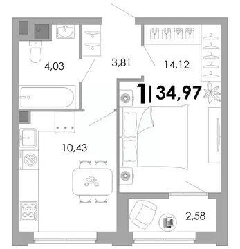 1-к кв. Владимирская область, Владимир Уно жилой комплекс (34.97 м)