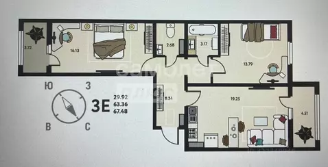 2-к кв. Липецкая область, Липецк ул. Механизаторов, 15А/3 (67.48 м)