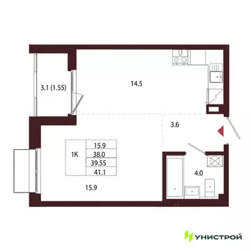 1-к кв. Санкт-Петербург, Санкт-Петербург, Сестрорецк  (39.55 м)