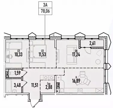 3-к кв. Иркутская область, Иркутск Донская ул., 5Д (78.06 м)