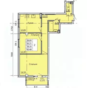 2-к кв. Курская область, Курск Театральная ул., 18 (60.48 м)