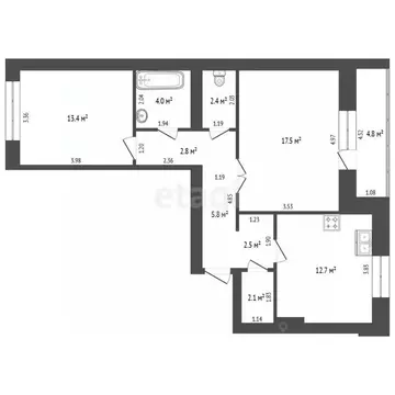 2-к кв. Смоленская область, Смоленск ул. Рыленкова, 32А (62.0 м)