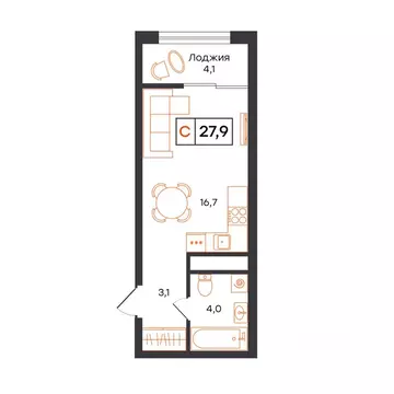 1-к кв. Тюменская область, Тюмень UNO жилой комплекс (27.9 м)