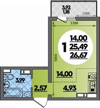 Студия Адыгея, Майкоп ул. Владимира Жоги, 4 (26.67 м)