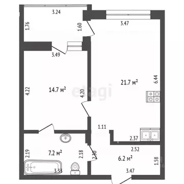 1-к кв. Калининградская область, Калининград ул. Молодой Гвардии, 34 ...