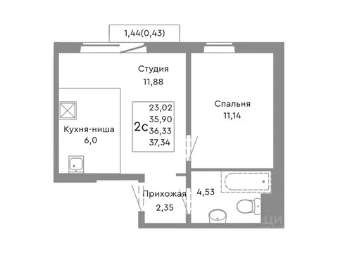 2-к кв. Челябинская область, Челябинск ул. Танкистов, 175 (36.33 м)