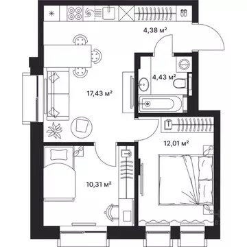 2-к кв. Владимирская область, Киржач ул. Свердлова, 10А (48.5 м)