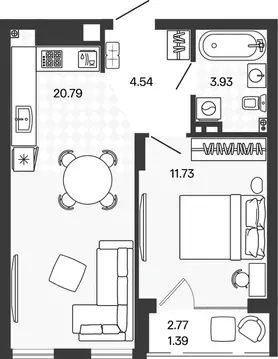 1-к кв. Калининградская область, Гурьевский муниципальный округ, пос. ...