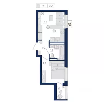 1-к кв. Башкортостан, Уфа ул. Евгения Столярова, 13 (28.9 м)