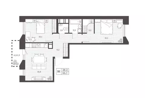 2-к кв. Дагестан, Дербент Эффект Визионер жилой комплекс (65.78 м)