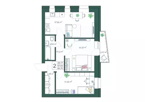 2-к кв. Тверская область, Тверь ул. Коминтерна, 21 (60.7 м)