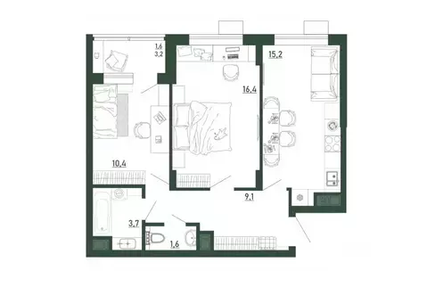 2-к кв. Воронежская область, Воронеж бул. Содружества, 6 (58.0 м)