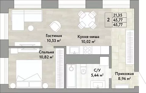 2-к кв. Хабаровский край, Хабаровск Облачный пер. (45.77 м)