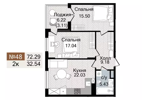 2-к кв. Калининградская область, Гурьевск  (72.29 м)