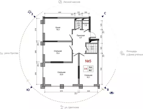 3-комнатная квартира: Обнинск, улица Усачёва, 4 (88.7 м)