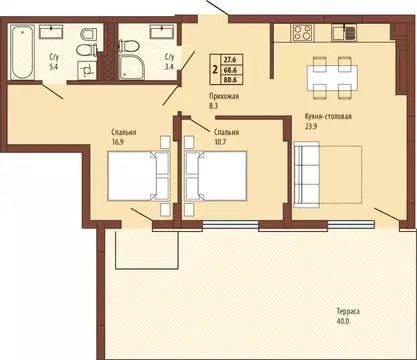 2-к кв. Калининградская область, Светлогорск Ольховая ул., 19к4 (73.0 ...