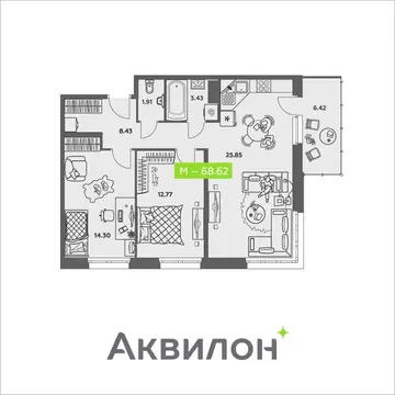 2-к кв. Архангельская область, Архангельск ул. Валявкина, 38 (68.62 м)