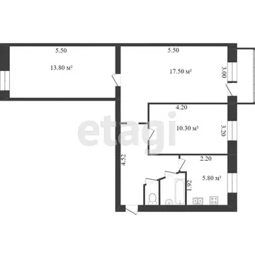 3-комнатная квартира: Ялуторовск, улица Скворцова-Степанова, 4 (49.9 ...