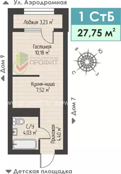 1-к кв. Татарстан, Набережные Челны ул. Жданова, 3 (27.75 м)