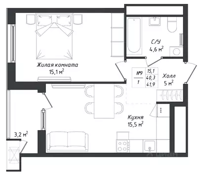 1-к кв. Калужская область, Калуга ул. Комфортная, 18 (42.2 м)