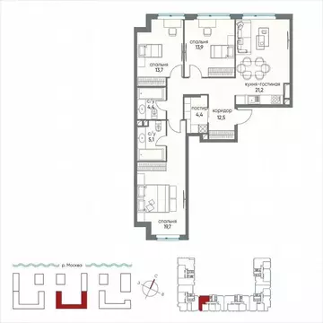 2-комнатная квартира: Москва, улица Нижние Мнёвники, 7 (94.9 м)