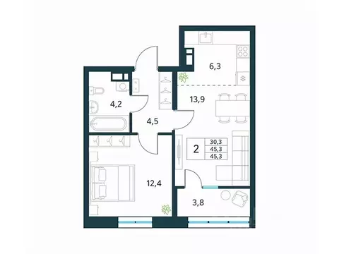 2-к кв. Забайкальский край, Чита Хороший мкр,  (45.1 м)