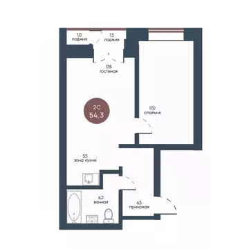 2-к кв. Томская область, Томск Телецентр мкр, ул. Белозерская, 9 (54.3 ...