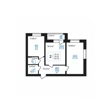 2-к кв. Липецкая область, Липецк Авторский жилрайон,  (65.78 м)