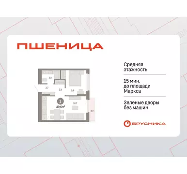 1-комнатная квартира: Новосибирский район, рабочий посёлок Краснообск, ...