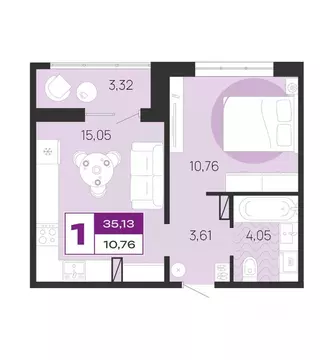 1-к кв. Брянская область, Брянск Медовый кв-л, поз8 (35.13 м)