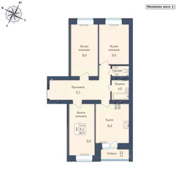 3-к кв. Орловская область, Орел Московское ш., 7Б (82.9 м)
