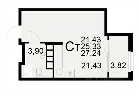 1-к кв. Рязанская область, Рязань ул. Бирюзова (27.24 м)