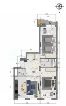 3-к кв. Воронежская область, Воронеж ул. Федора Тютчева, 93/4 (83.5 м)