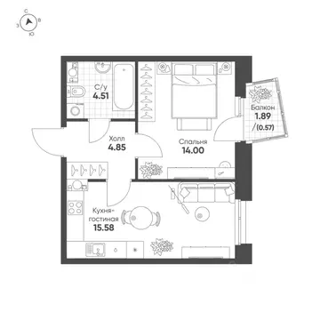 1-к кв. Татарстан, Казань Счастье в Казани жилой комплекс (39.5 м)