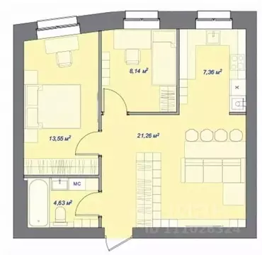 2-к кв. Ульяновская область, Ульяновск Кольцевая ул., 39 (55.3 м)