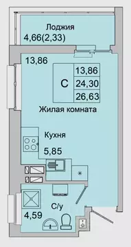 Студия Ростовская область, Батайск ул. Булгакова, 11 (26.63 м)