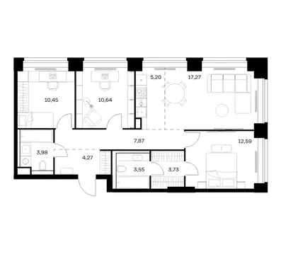 3-к кв. Москва Нова жилой комплекс, к1 (79.55 м)