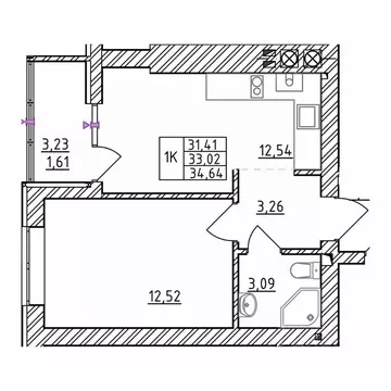 1-к кв. Калининградская область, Зеленоградск  (34.64 м)