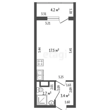 Квартира-студия: Санкт-Петербург, проспект Авиаконструкторов, 61 (23.6 ...