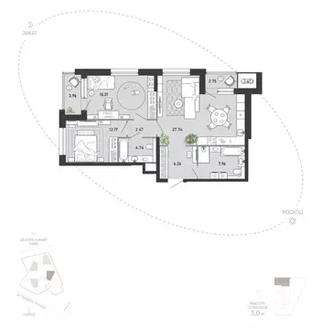 2-к кв. Тульская область, Тула Премьер Парк жилой комплекс (85.59 м)