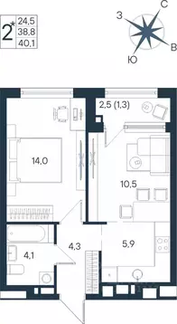 Студия Пермский край, Пермь ул. Космонавта Беляева, 17 (40.1 м)