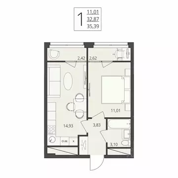 1-к кв. Волгоградская область, Волгоград ул. Степана Разина, 27 (35.39 ...