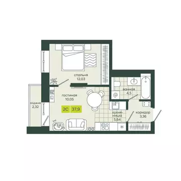 2-комнатная квартира: Новосибирск, Вилюйская улица (37.9 м)