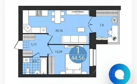 1-к кв. Ярославская область, Ярославль Клубная ул., 20 (44.56 м)
