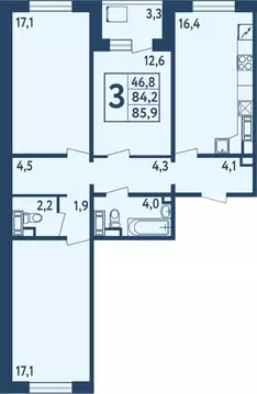3-к кв. Башкортостан, Уфа ул. Мечтателей, 17 (85.7 м)