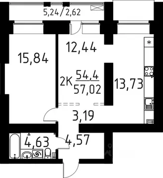 2-к кв. Томская область, Томск ул. Вершинина, 58к1 (57.02 м)