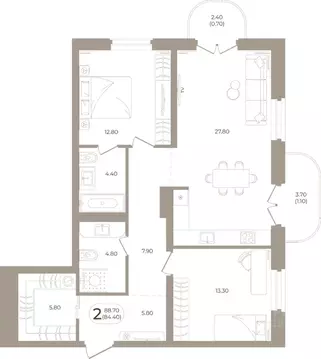 2-к кв. Башкортостан, Стерлитамак ул. Мира, 70 (84.4 м)