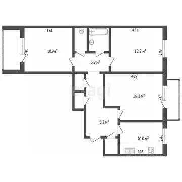 3-к кв. Вологодская область, Череповец Первомайская ул., 22 (65.9 м)