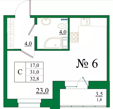 Студия Ленинградская область, Гатчина Красносельское ш., 4Ак1 (32.8 м)